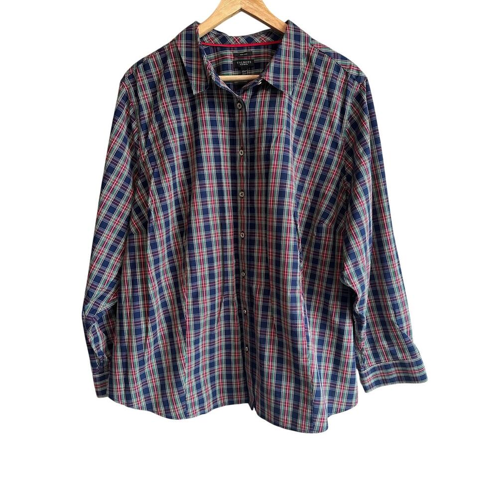 Talbots Non Iron Perfect Shirt Button Up Tartan Plaid Shirt 22W Petite